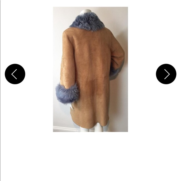 Carolina Herrera tan & blue couture shearling coat - Picture 13 of 14